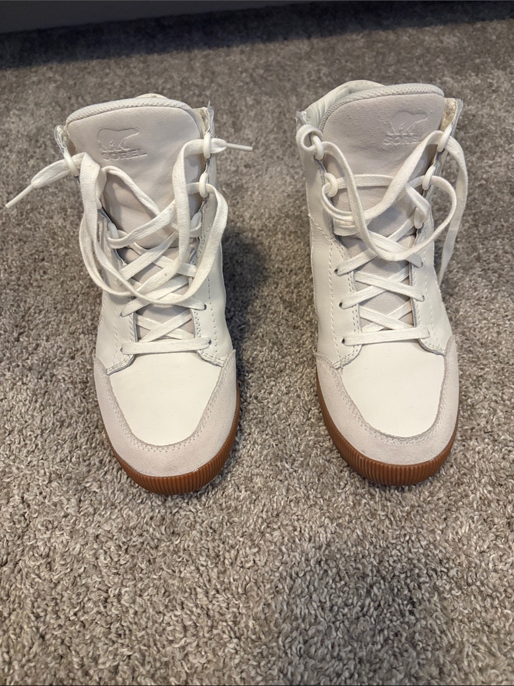 Sorel White High-Top, platform Sneakers with Gum Sole - Women
